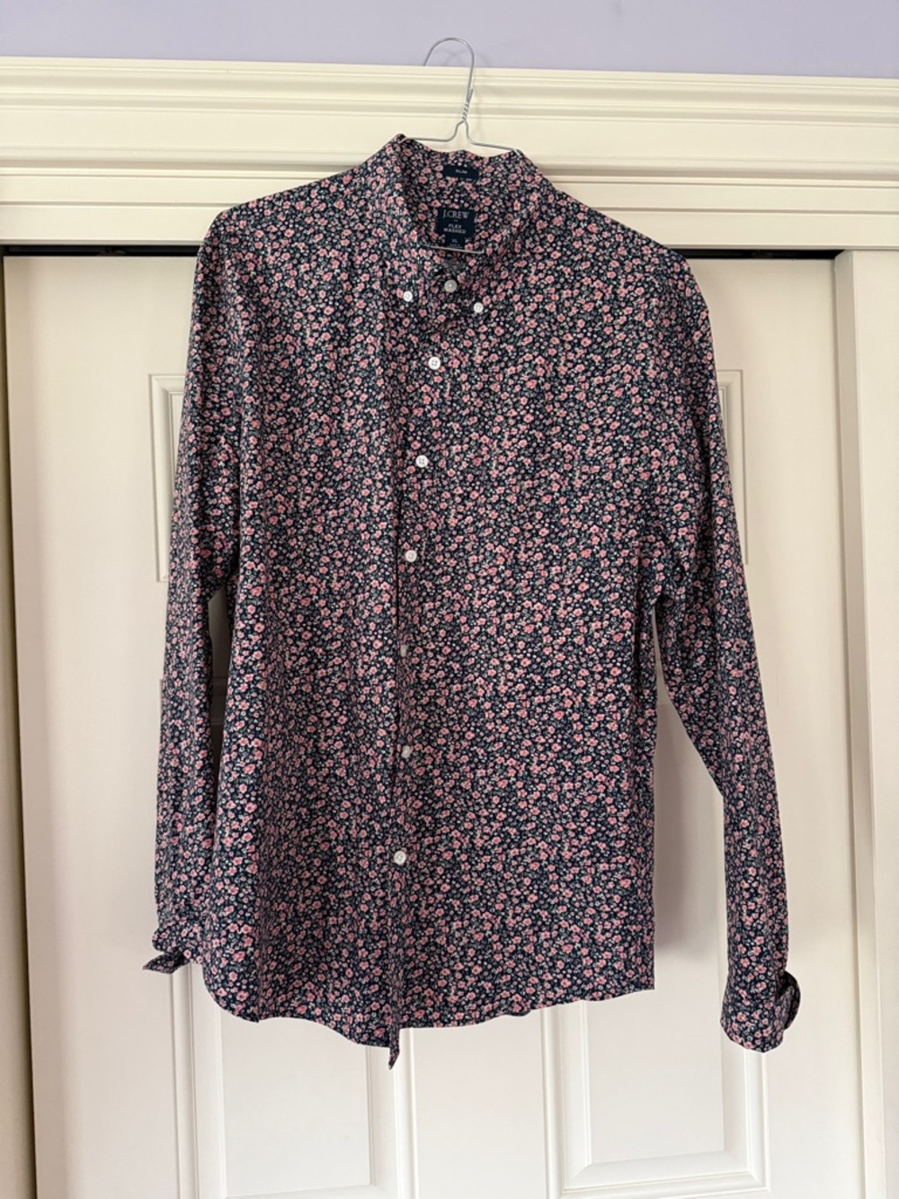 J. Crew Men’s Navy Button-Down Shirt with Pink Floral Print XL